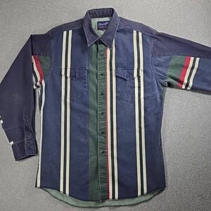 Wrangler Brushpopper Shirt Vintage Striped Large 16.5 35 X-Long Tails